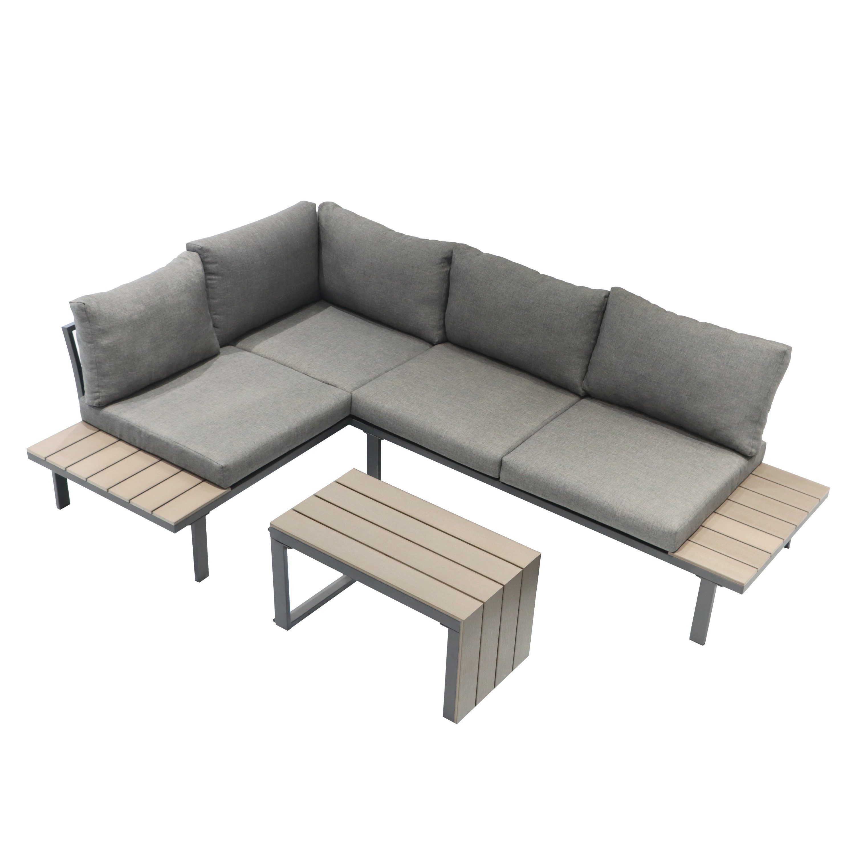 Koll Living Gartenlounge-Set 'Calea', Grau/Beige, 2x Sofa, 1x Tisch, flexibel, wetterfest, (Lounge-Set, 3-tlg., 2x Gartensofa, 1x Gartentisch), UV- und witterungsbeständig