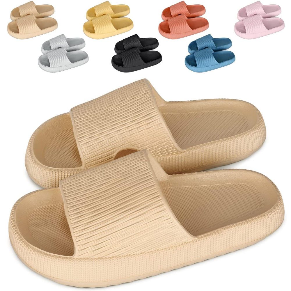 Hausschuhe EVA Superweich Rutschfest Badeschuhe Schlappen Damen Khaki Hüttenschuhe