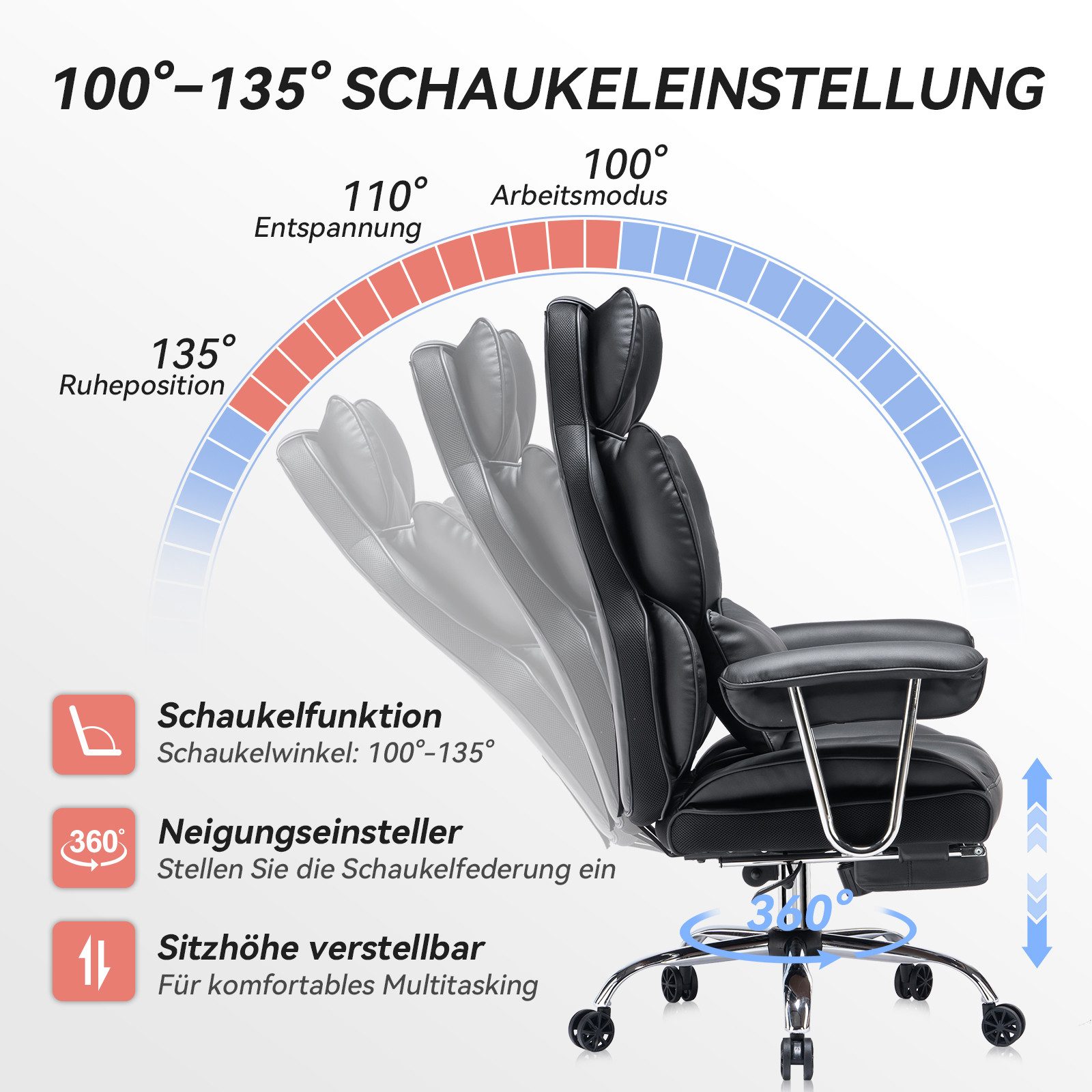EFOMAO Chefsessel Ergonomischer Executive, PU-Kunstleder Bürodrehstuhl, günstig online kaufen
