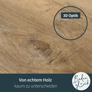 Bodenglück Vinylboden Klick-Vinyl Cuxhaven, Braun, natürliche Holzoptik mit Trittschalldämmung, 1220 x 225 x 5 mm, Paketpreis für 2,2m², TÜV geprüft