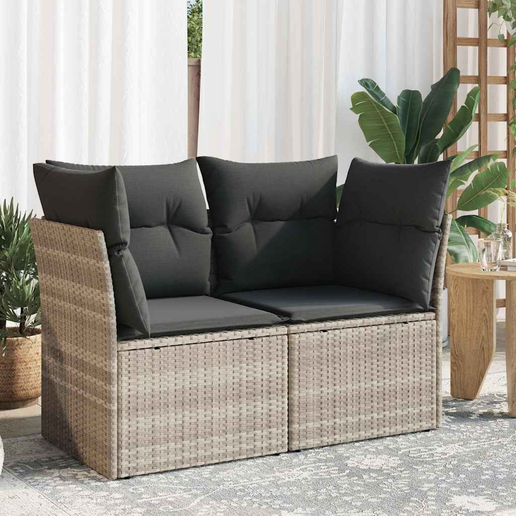 vidaXL Loungesofa Gartensofa mit Kissen 2-Sitzer Hellgrau Poly Rattan, 1 Teile