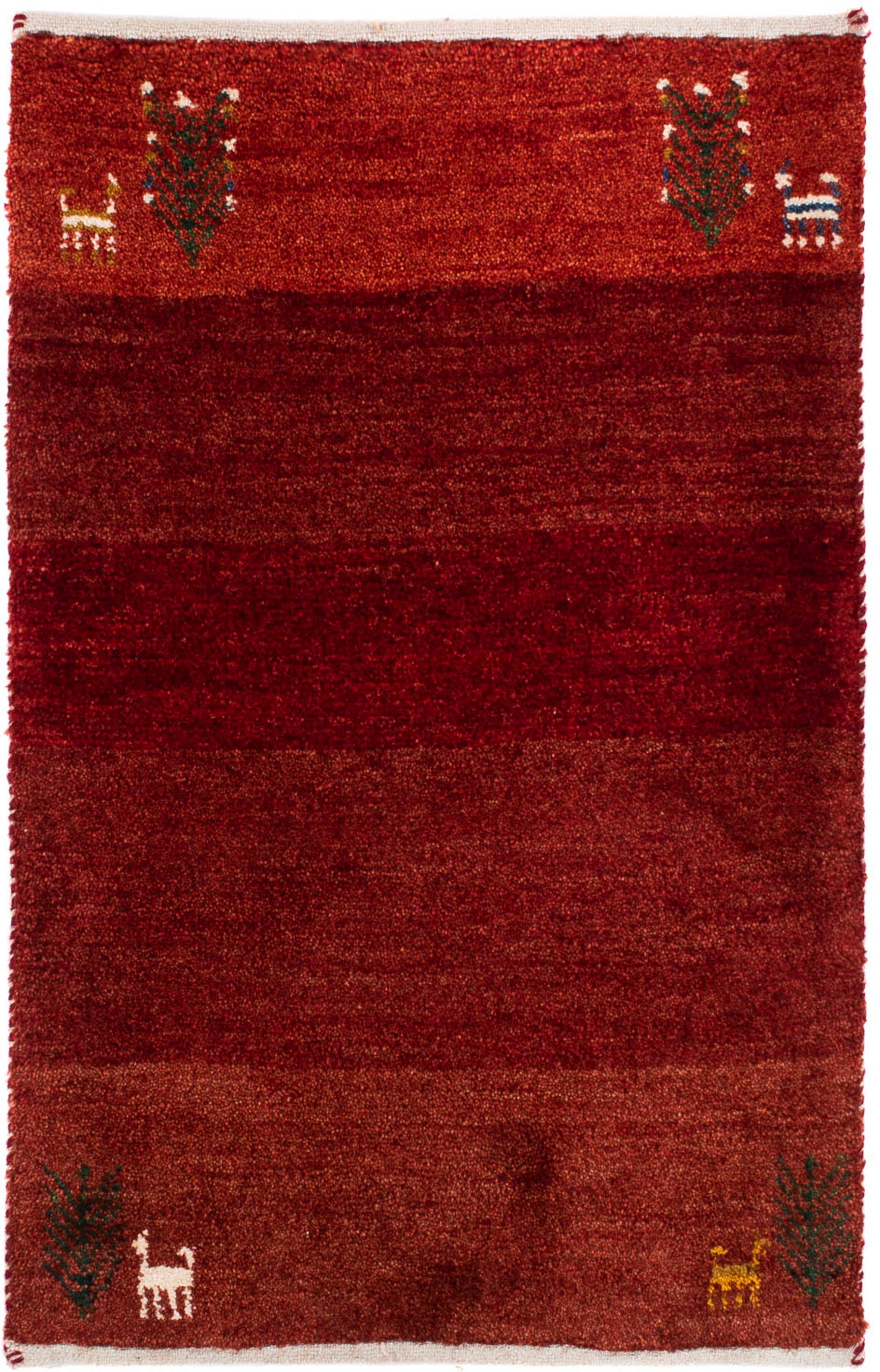 Einzelstück mit Höhe: x mm, Loribaft rechteckig, Wohnzimmer, 60 morgenland, dunkelrot, - 12 cm Handgeknüpft, 83 - Zertifikat - Wollteppich Gabbeh Perser