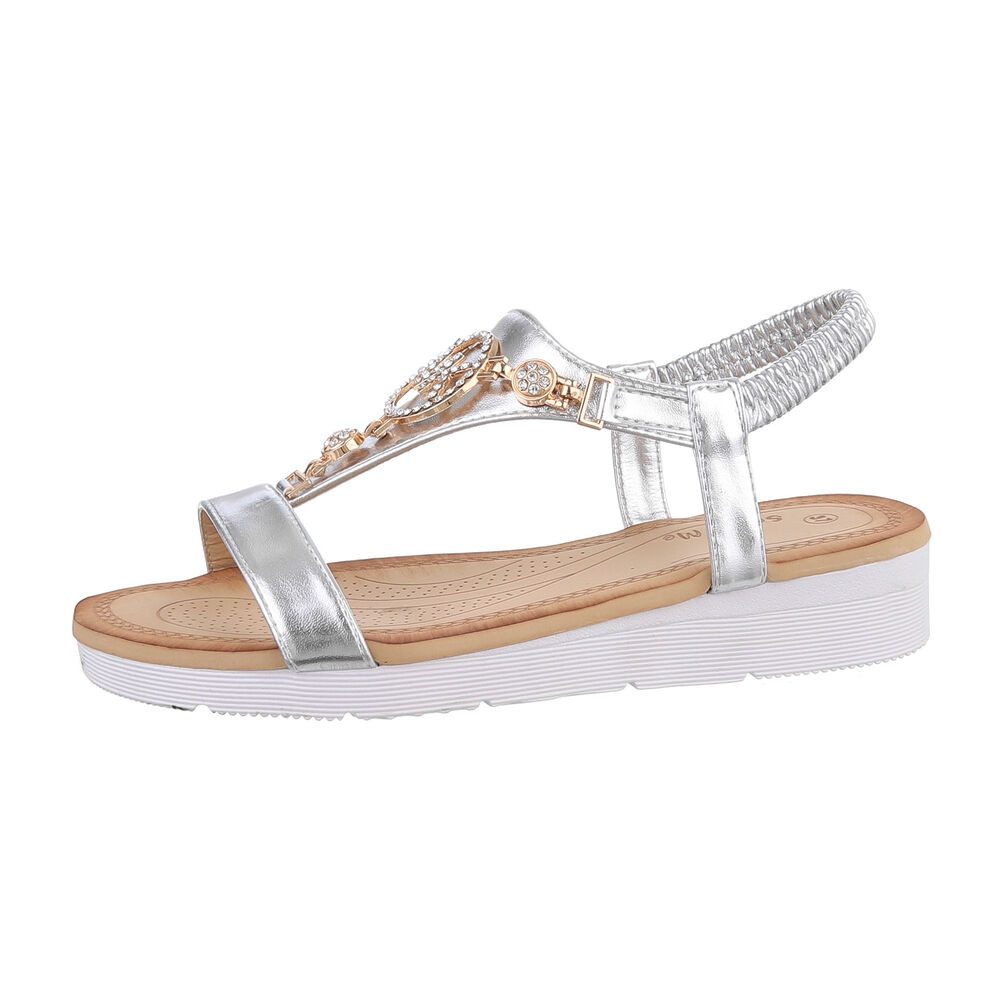 Ital-Design Damen Freizeit Riemchensandalette (86016777) Keilabsatz/Wedge Keilsandaletten in Silber