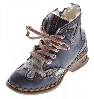 TMA Leder Stiefeletten Schuhe TMA 5171 Boots gefüttert Stiefelette Gefüttert, Used Look, Zeitungsdruck, Herbst, Winter