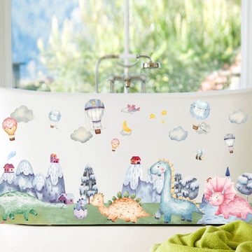 CreateHome Wandtattoo Aufkleber Dinosaurier für Kinderzimmer I 55 x 126 cm (BxH) (Junge Mädchen Heißluftballon Berge Wolken Wandaufkleber Wandbild Wandtattoo DIY Wandaufkleber Babyzimmer, rückstandslos entfernbar selbstklebend)