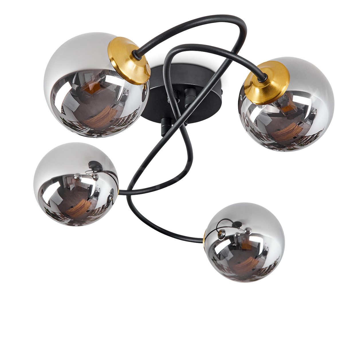 hofstein Deckenleuchte »Isorella« Deckenlampe aus Metall/Rauchglas in Schwarz/Messing/Chrom, ohne Leuchtmittel, Leuchte mit Kugelschirmen aus Glas, 4xG9