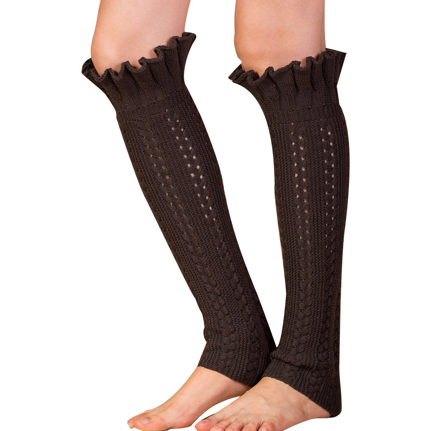 Daisred Beinstulpen Stulpen Damen Stulpensocken Beinwärmer Strickstulpen Dunkelgrau