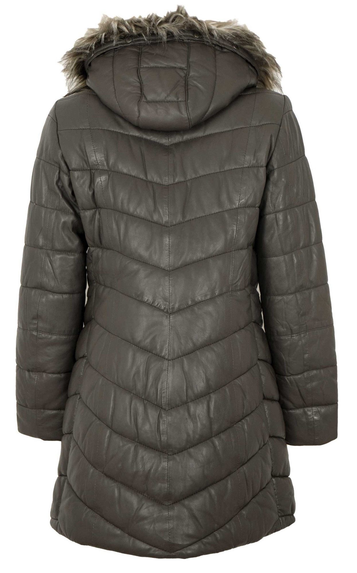 Jilani Lederjacke Ranja Jilani - Damen Ledermantel Steppmantel Kapuze Lammnappa grau