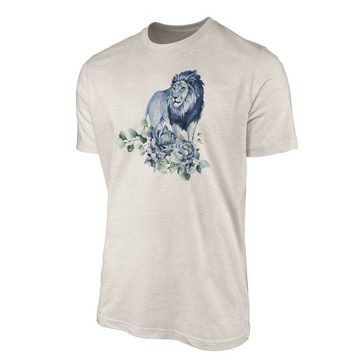 Sinus Art T-Shirt Herren Shirt 100% gekämmte Bio-Baumwolle T-Shirt Aquarell Löwe Blumen Afrika Motiv Nachhaltig Ökomo (1-tlg)