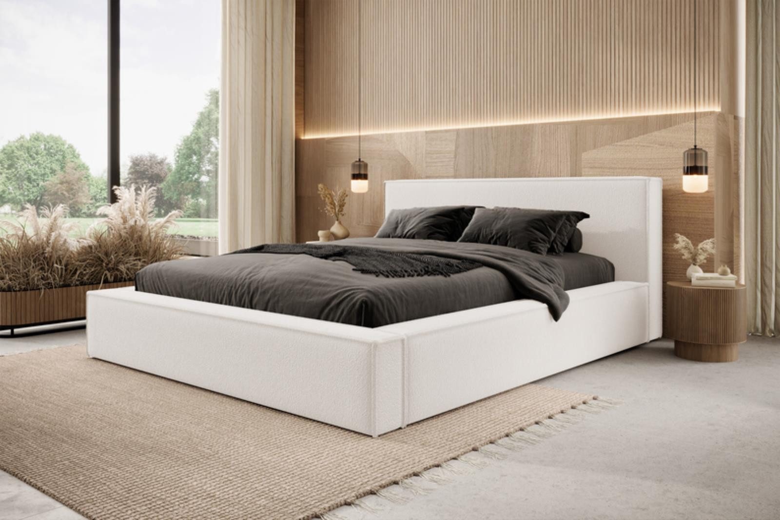 Compleo Polsterbett Boucle-Bett mit Stauraum, Doppelbett günstig online kaufen