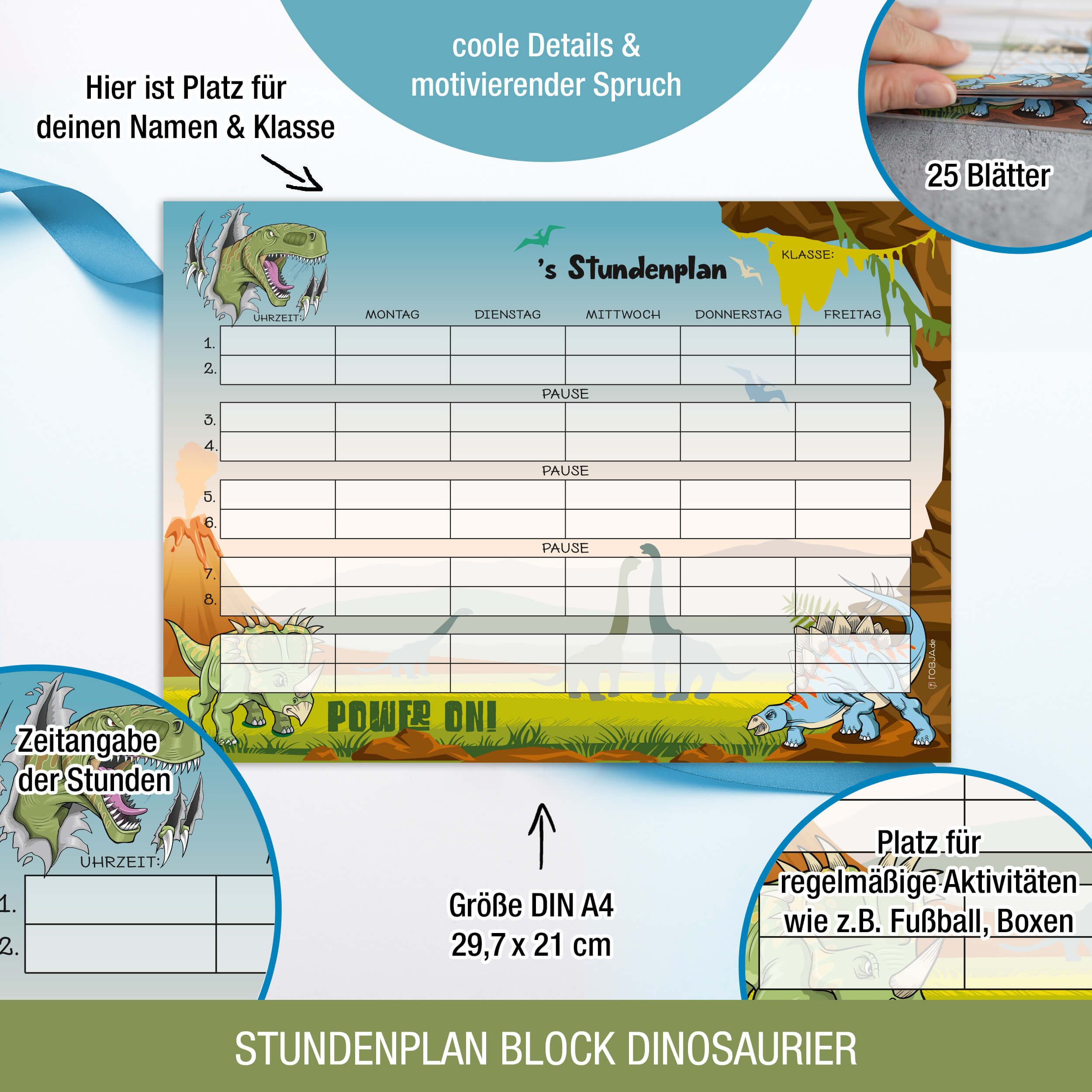 TOBJA Wandkalender Stundenplan Block Junge Dino, Klasse