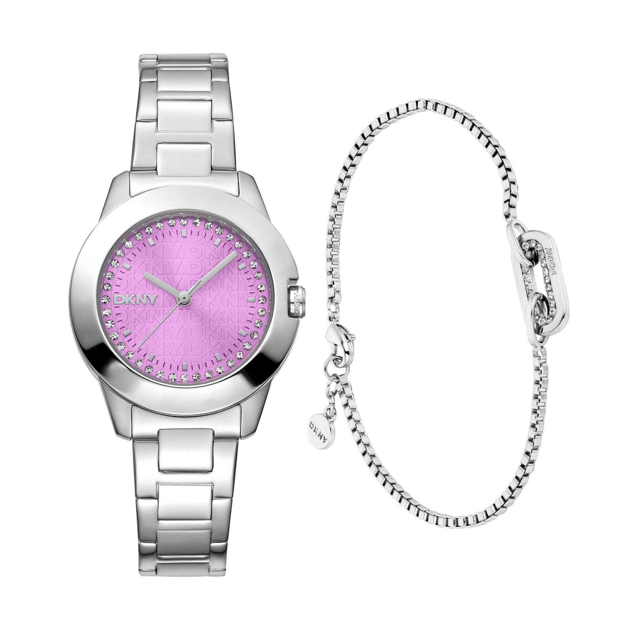 DKNY Quarzuhr Park Ave Logo Watch Set DK1L021M0045, (Set, 2-tlg., mit Armband), Armbanduhr, Damenuhr, Edelstahlarmband, Ideal auch als Geschenk