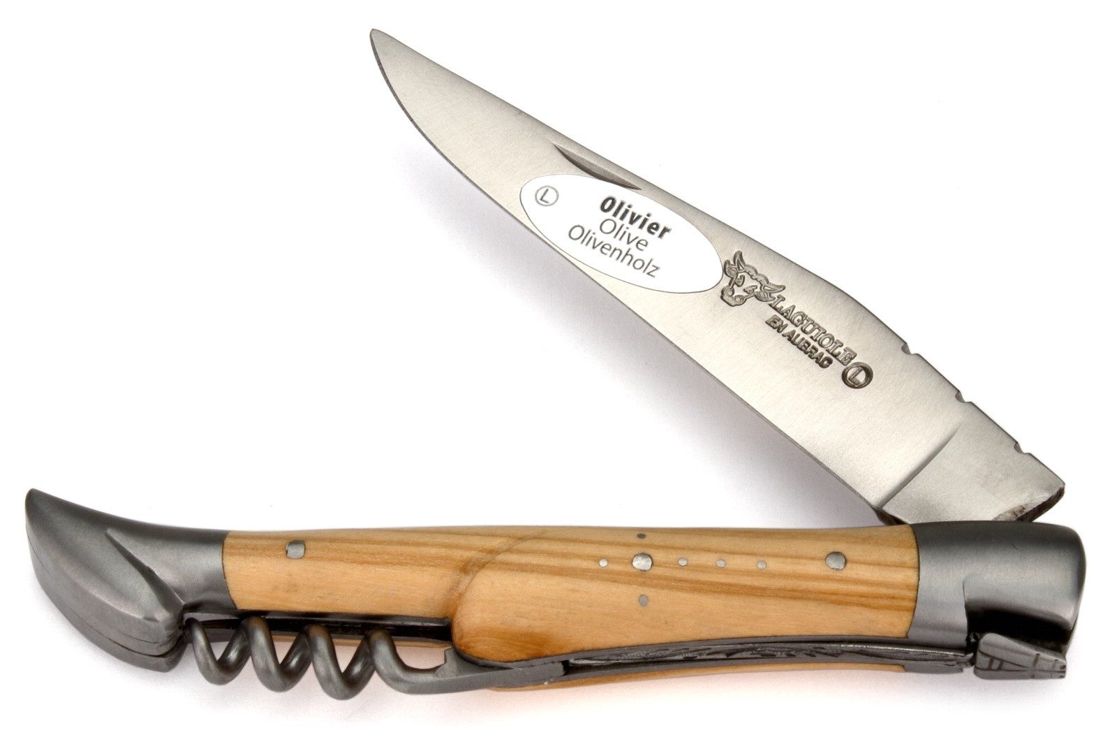 Laguiole en Aubrac Taschenmesser L0311OLIS, Griff 11cm Olivenholz - Korkenzieher - Klinge Backen Stahl satiniert