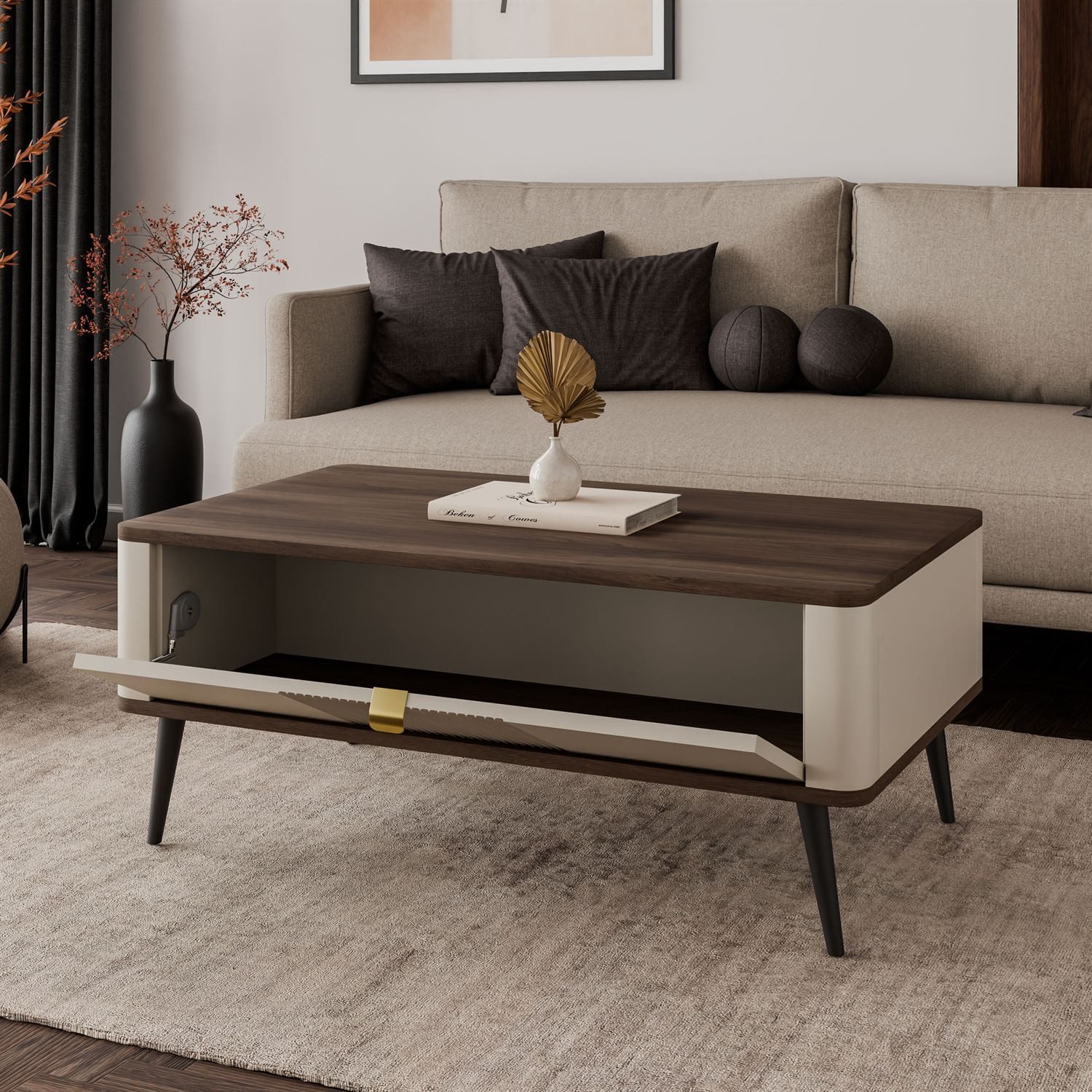 Lookway Couchtisch AUTUMN mit verschließbarem Fach unter der Tischplatte