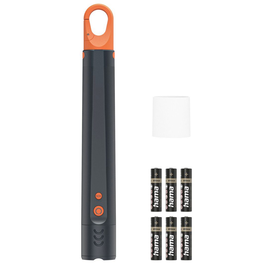 Hama LED Taschenlampe LED-Taschenlampe, Batterien, stoßfest, Alu, 4 Modi + SOS, Zoom, stromsparend, Schutz vor Spritzwasser, robust