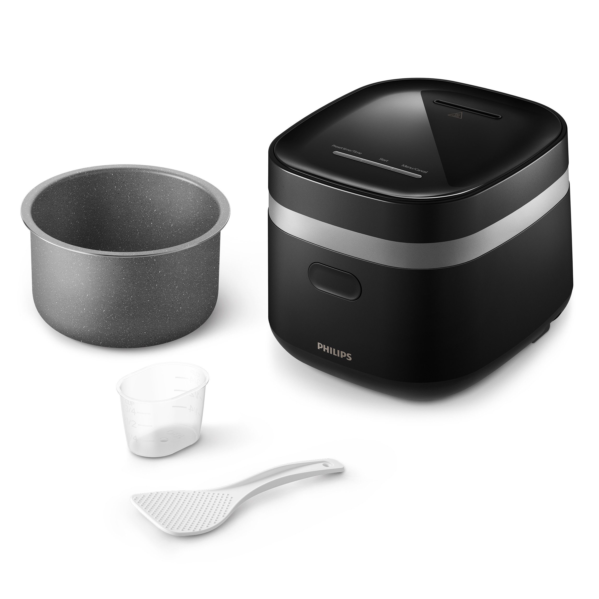 Philips Reiskocher Mini 3000 Series, für 1-3 Personen, mit 8 voreingestellten Programmen, 400 W, 0,54 l ungekochter Reis, Fast Cook-Modus u. Antihaft-Beschichtung