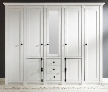 Furn.Design Kleiderschrank Hooge (Schrank Dekor Pinie weiß gekälkt, 5-türig, 236 x 206 cm) Landhausstil, mit viel Stauraum