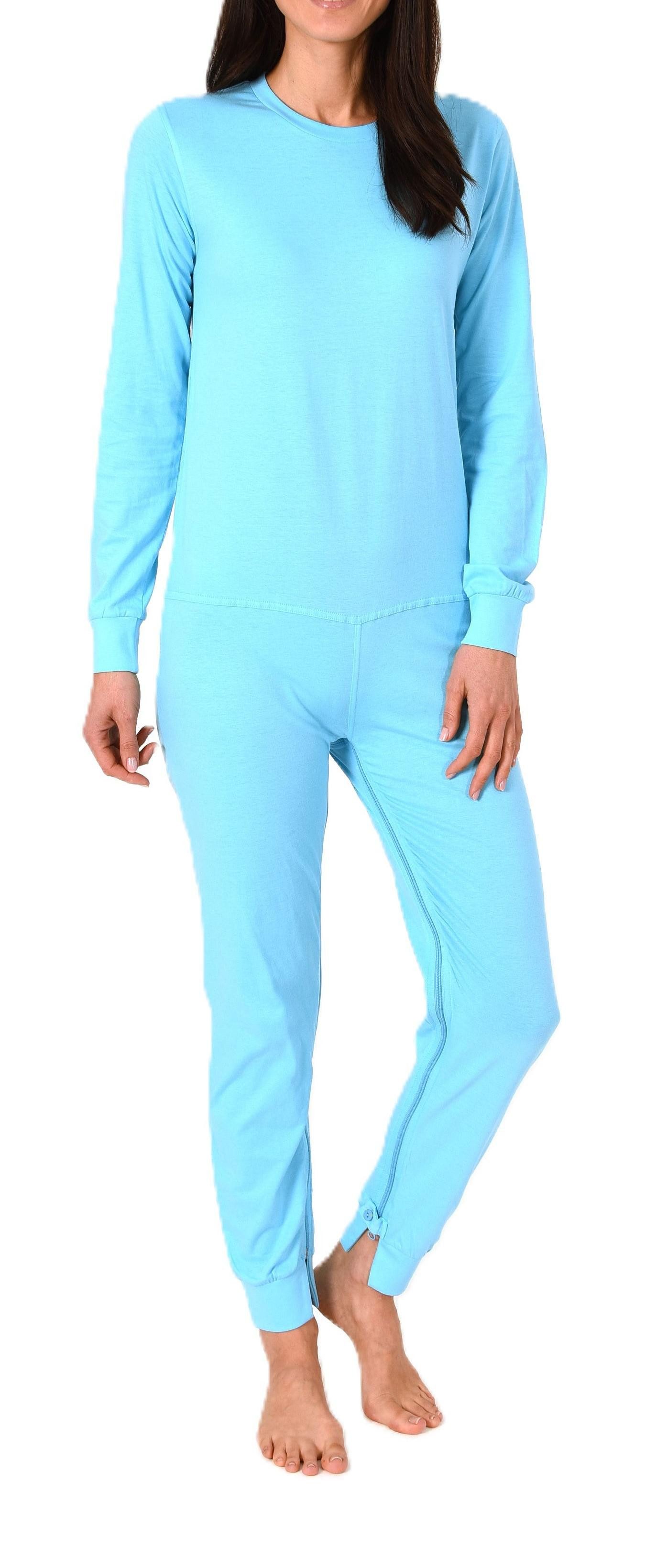 Normann Pyjama Damen Pflegeoverall langarm Einteiler mit Reißverschluss am Bein