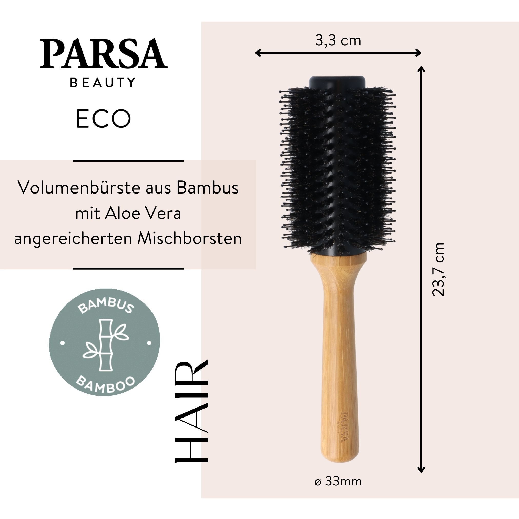 PARSA Beauty Haarbürste Eco Rundf?hnb?rste, FSC-Bambus & Keramik mit Aloe Vera Pflege