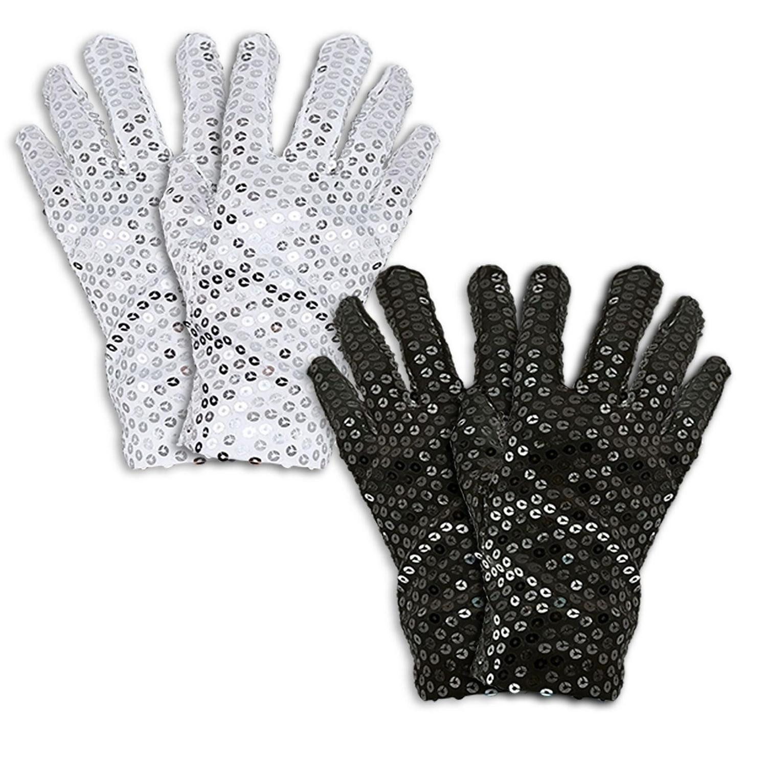 LuxusKollektion Abendhandschuhe Handschuhe Pailletten L Schwarz Silber (2-St)