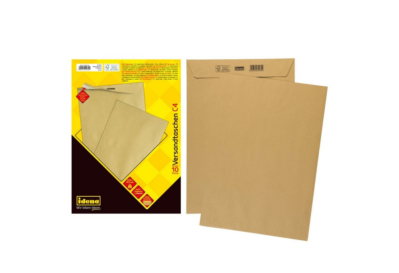 Idena Versandtasche Idena 10234 - Versandtasche DIN C4, 90 g/m², haftklebend, ohne Fenster