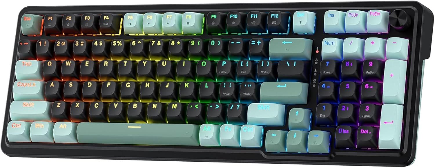 Redragon K686, RGB, Wired, Customized Switches, Black & Light/Dark Green Gaming-Tastatur (98-Tasten-Dichtungsdesign, Leise, Next-Gen UltraMag HE Switch)