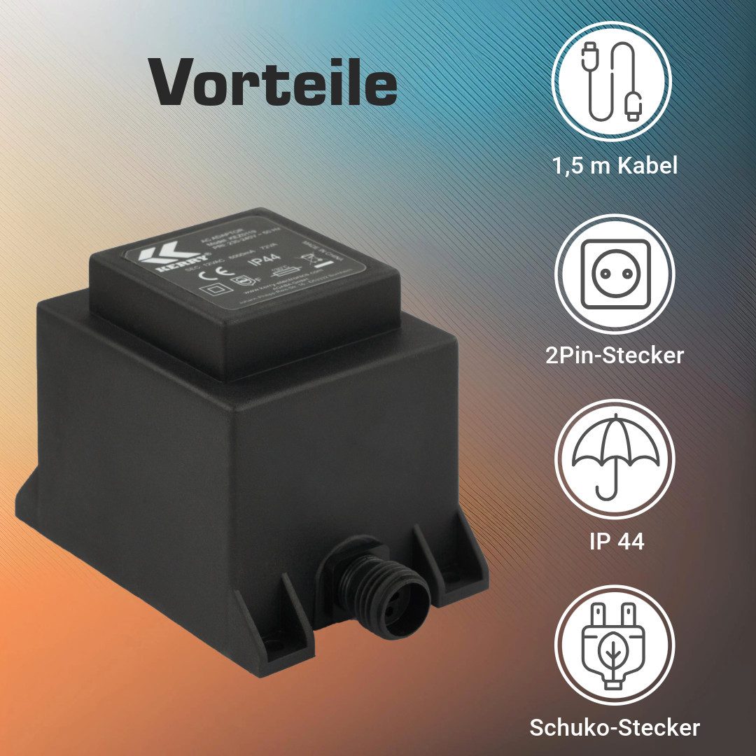 KERRY 12V, 72VA /72W Trafo/Transformator AC/AC IP44 kez0119 LED Beleuchtung LED Trafo