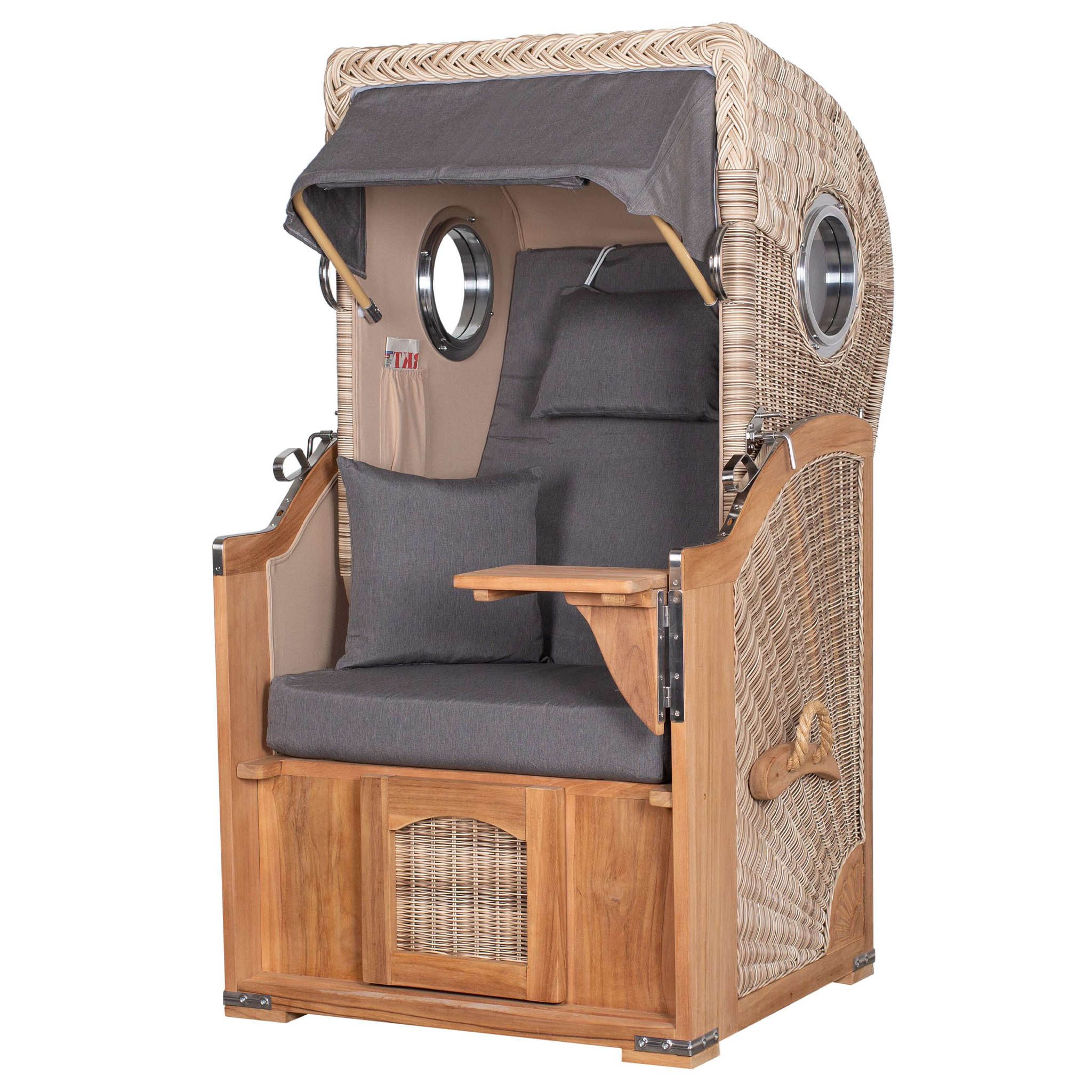 bene living Strandkorb Ammersee 1-Sitzer Teak - PE shell - Modell 551, BxTxH: 96x80x165 cm, Volllieger, Ostsee-Strandkorb, (Strandkorb-Komplettset, 5-tlg., Strandkorb inkl. Liftersystem und umfangreichem Zubehör), mit Windschutzfolie, Bistrotisch und bequemer Polsterung