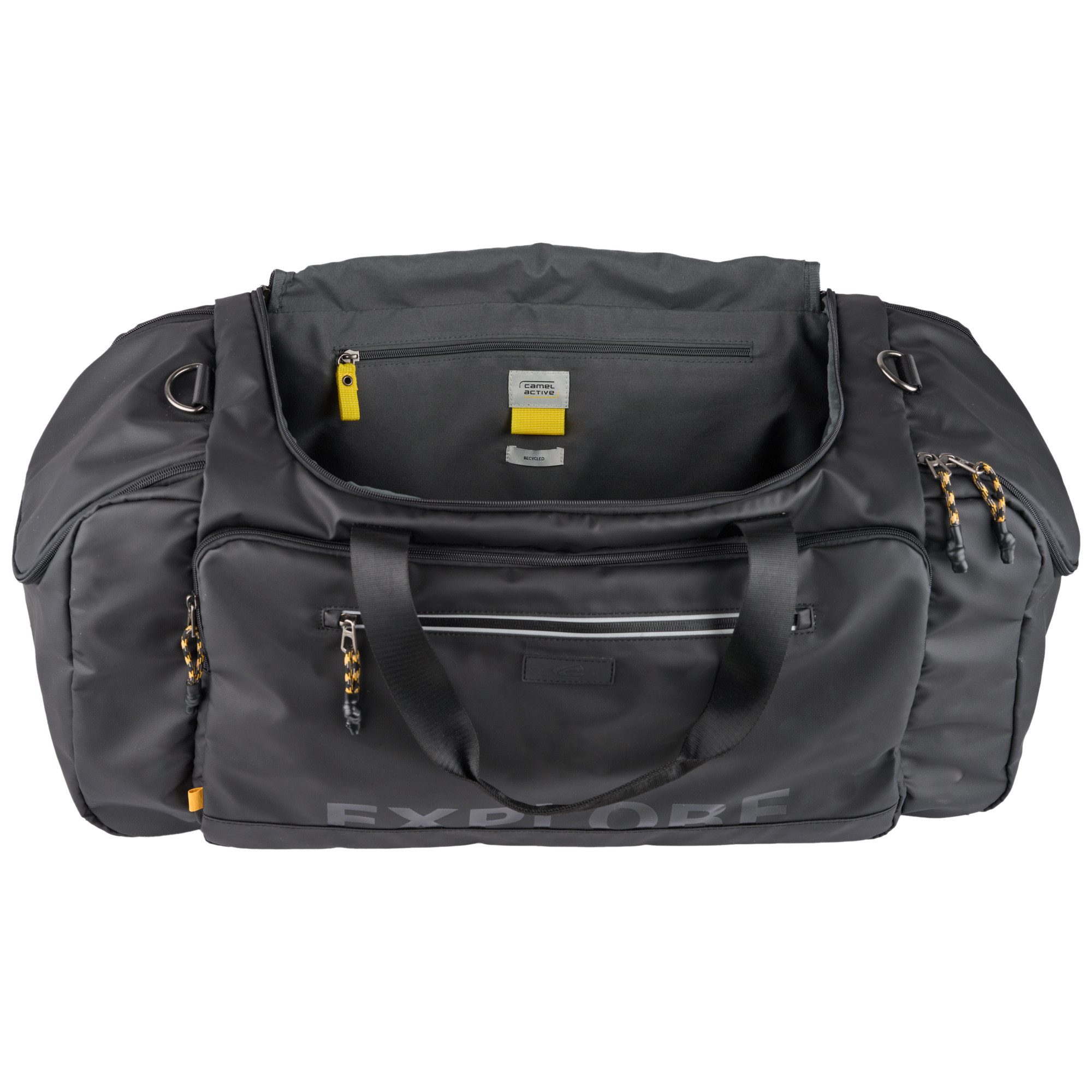 camel active Reisetasche Explore, wasserabweisendes recyceltes Nylon und reflektierende Reißverschlüsse