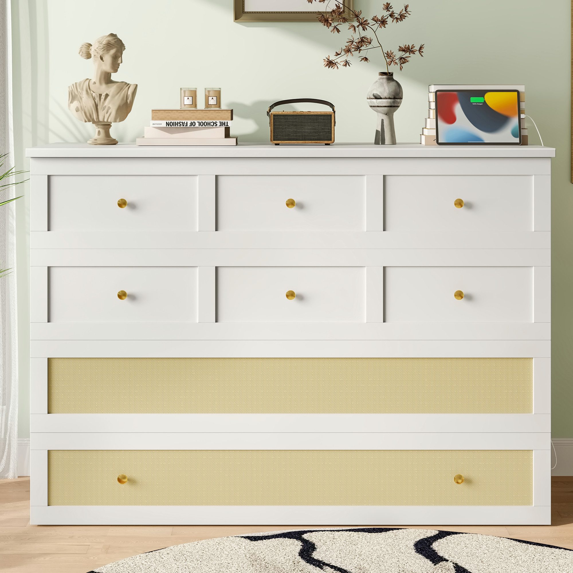 TavilaEcon Schrankbett Klappbett mit Schubladen am Bettende & USB & Steckdose, 140x200cm Umbaubares Plattformbett, Weiß – Bild 4 von 5