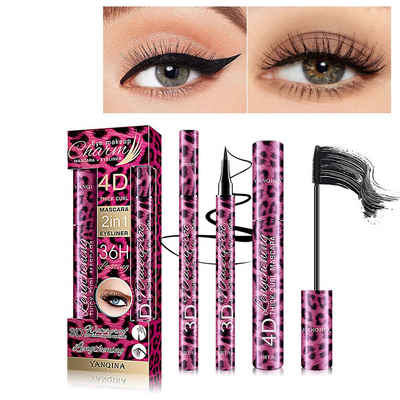 Scheiffy Mascara-Set Eyeliner-Mascara-Set,4D Seidenfaser Flüssiger Eyeliner,wasserdicht, 2-tlg.