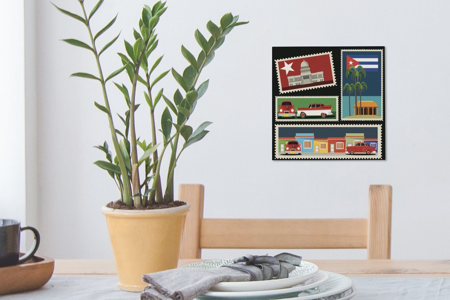 Wohnzimmer Fünf für Leinwand OneMillionCanvasses® (1 Leinwandbild Schlafzimmer Bilder St), kubanische in Briefmarken Illustration, einer