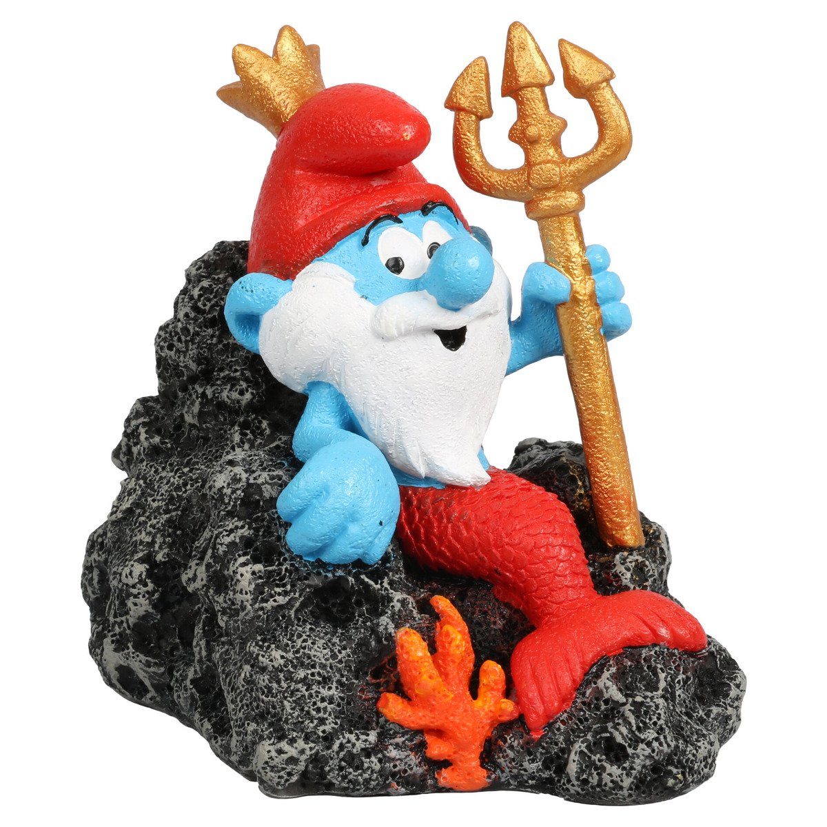 Aquariendeko Aquariendekoration Schlümpfe Papaschlumpf als Neptun