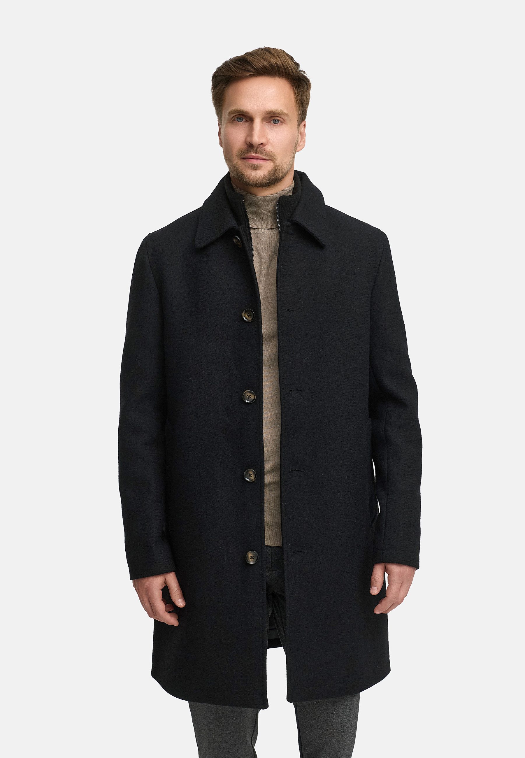 Jeff Wollmantel JFTyler Eleganter Herrenmantel mit Wollanteil und Strickeinsatz