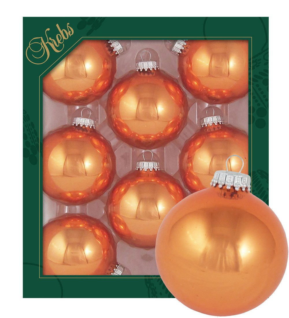 Krebs Glas Lauscha Christbaumschmuck Glaskugel Set - Opal-Orange - 8 Stück je 7cm, für kreative und stilvolle Akzente am Weihnachtsbaum