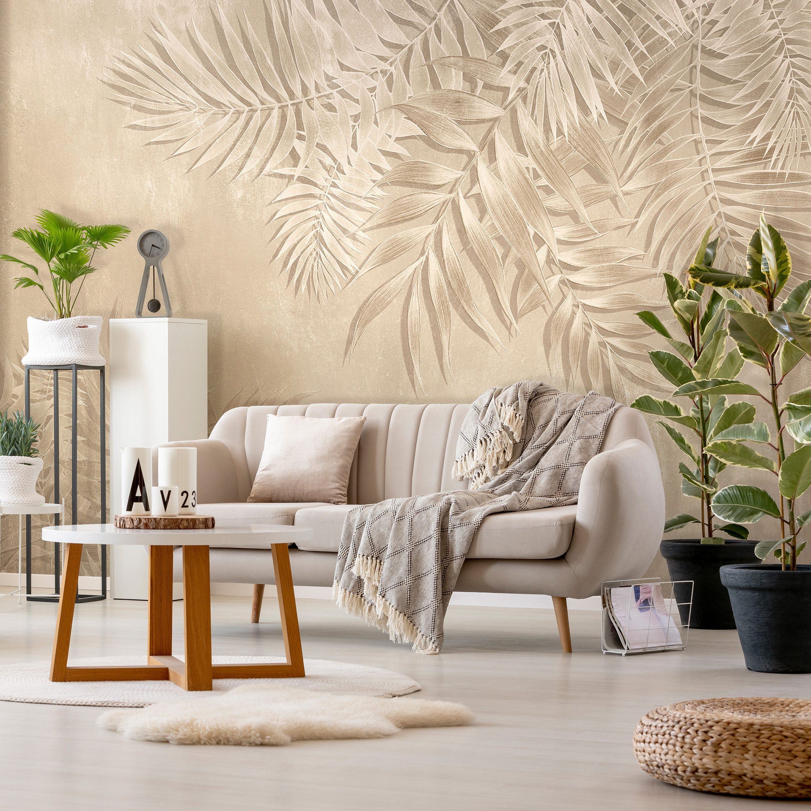 Wallarena Fototapete Blätter Struktur Beige Vlies günstig online kaufen