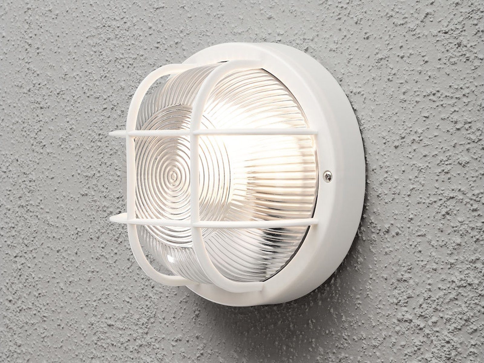 KONSTSMIDE LED Außen-Wandleuchte, LED wechselbar, Warmweiß, Kellerleuchte, Fassadenbeleuchtung Haus-wand beleuchten, Weiß Ø 18,5cm