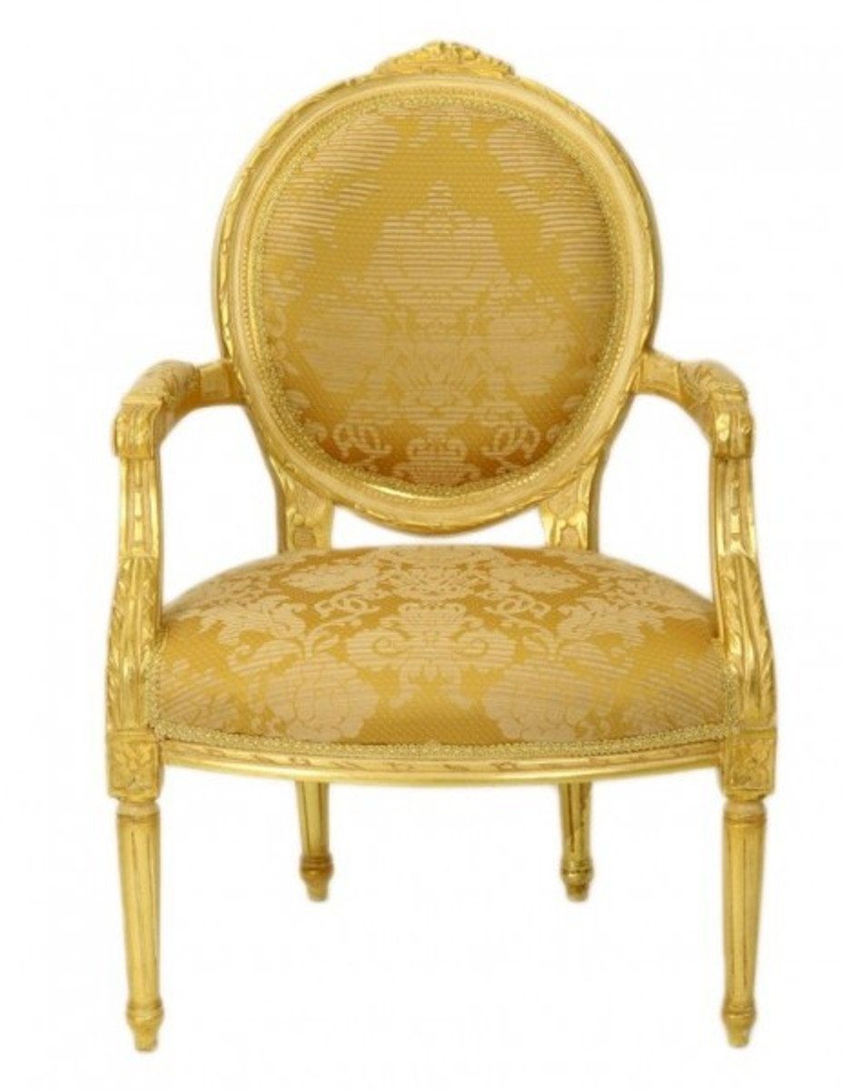 Stil Barock / Salon Stuhl Casa Antik Gold Besucherstuhl - Gold Medaillon Mod2 Möbel Muster Padrino