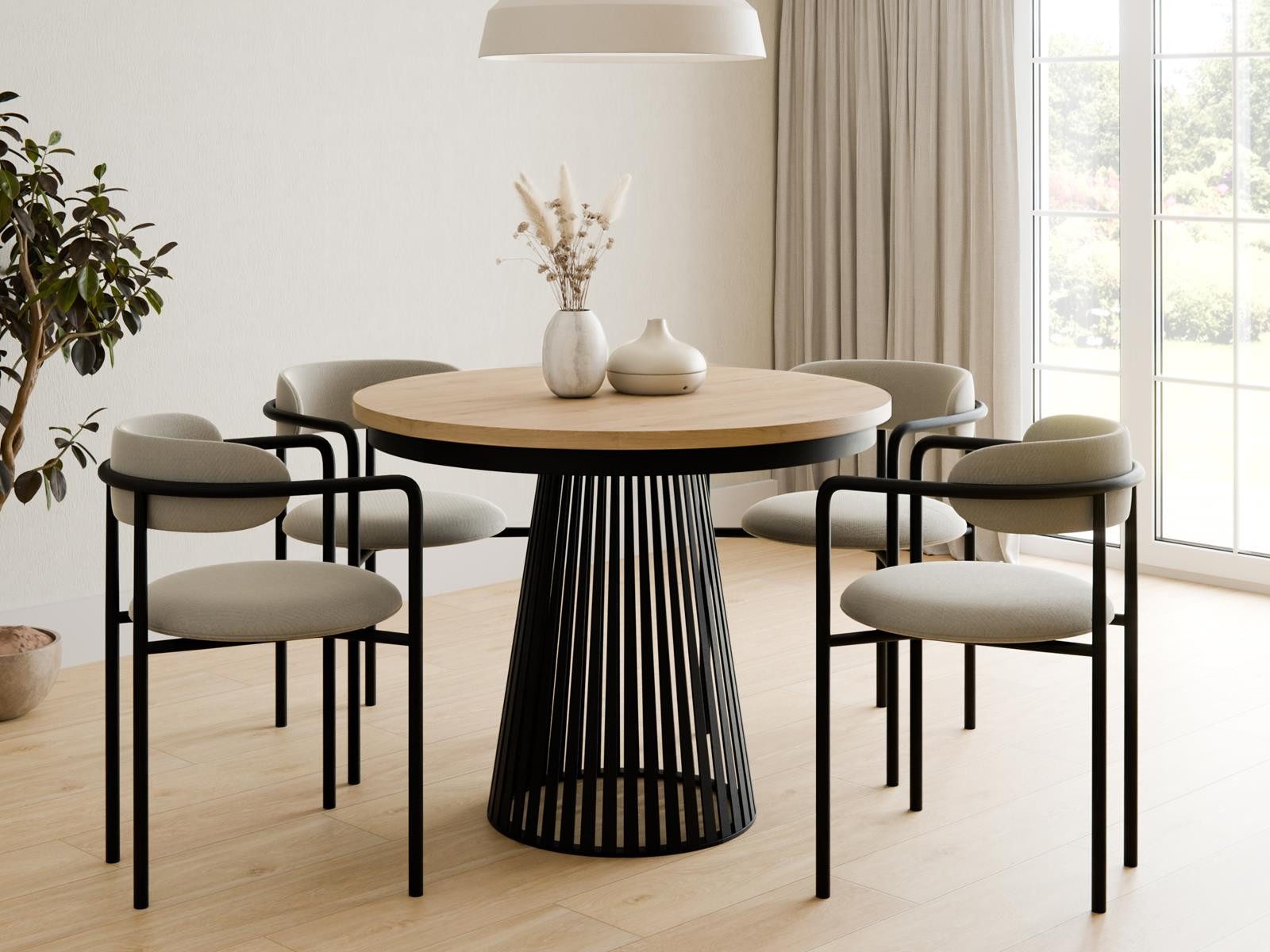 Compleo Esstisch Rund, Säulengestell mit Rillenstruktur DAST (TOPSELLER), Ausziehbar Ø: 100cm