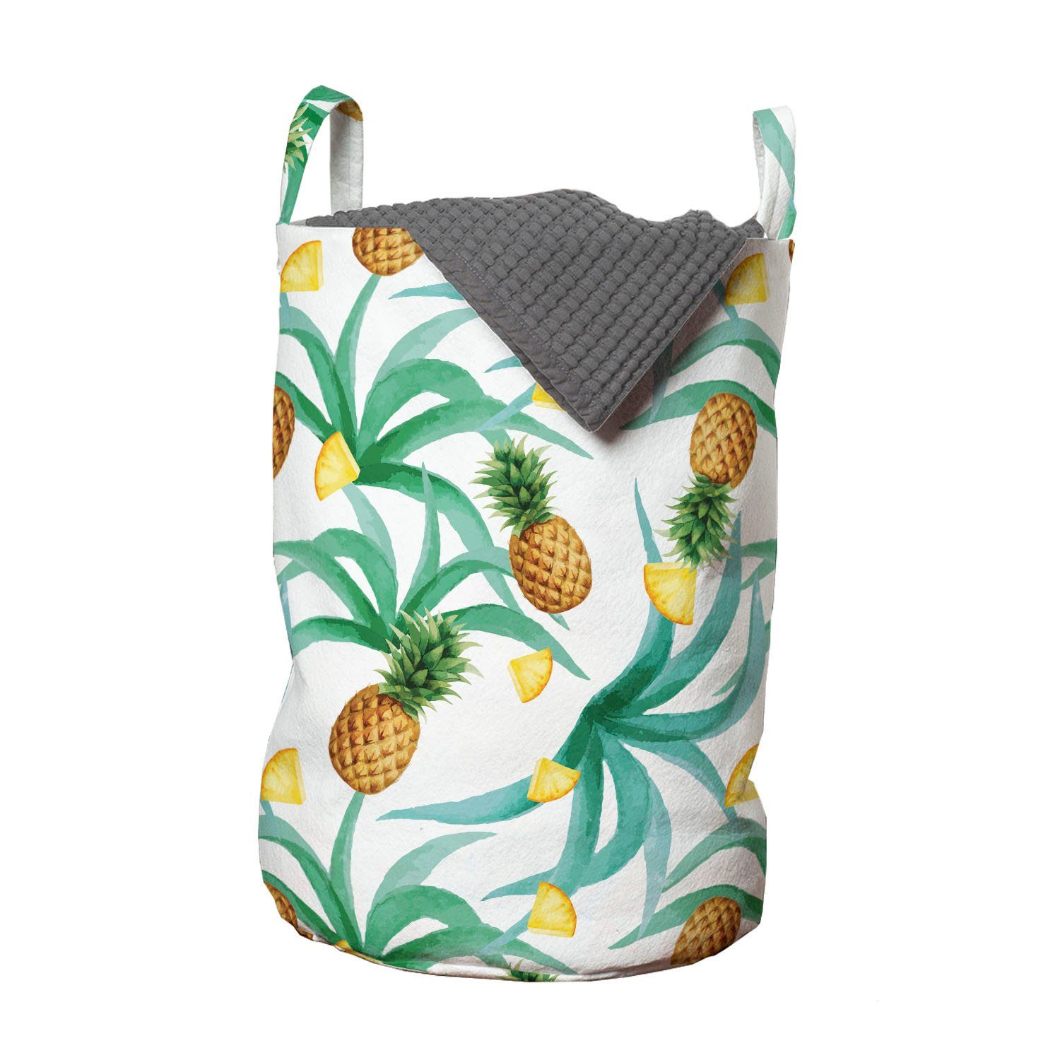 Abakuhaus Wäschesäckchen Wäschekorb mit Griffen Kordelzugverschluss für Waschsalons, Hawaii Botanik Inspired Früchte