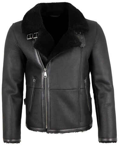 Jilani Lederjacke Aviator #KJ Echtleder Lammfelljacke Lederjacke schwarz