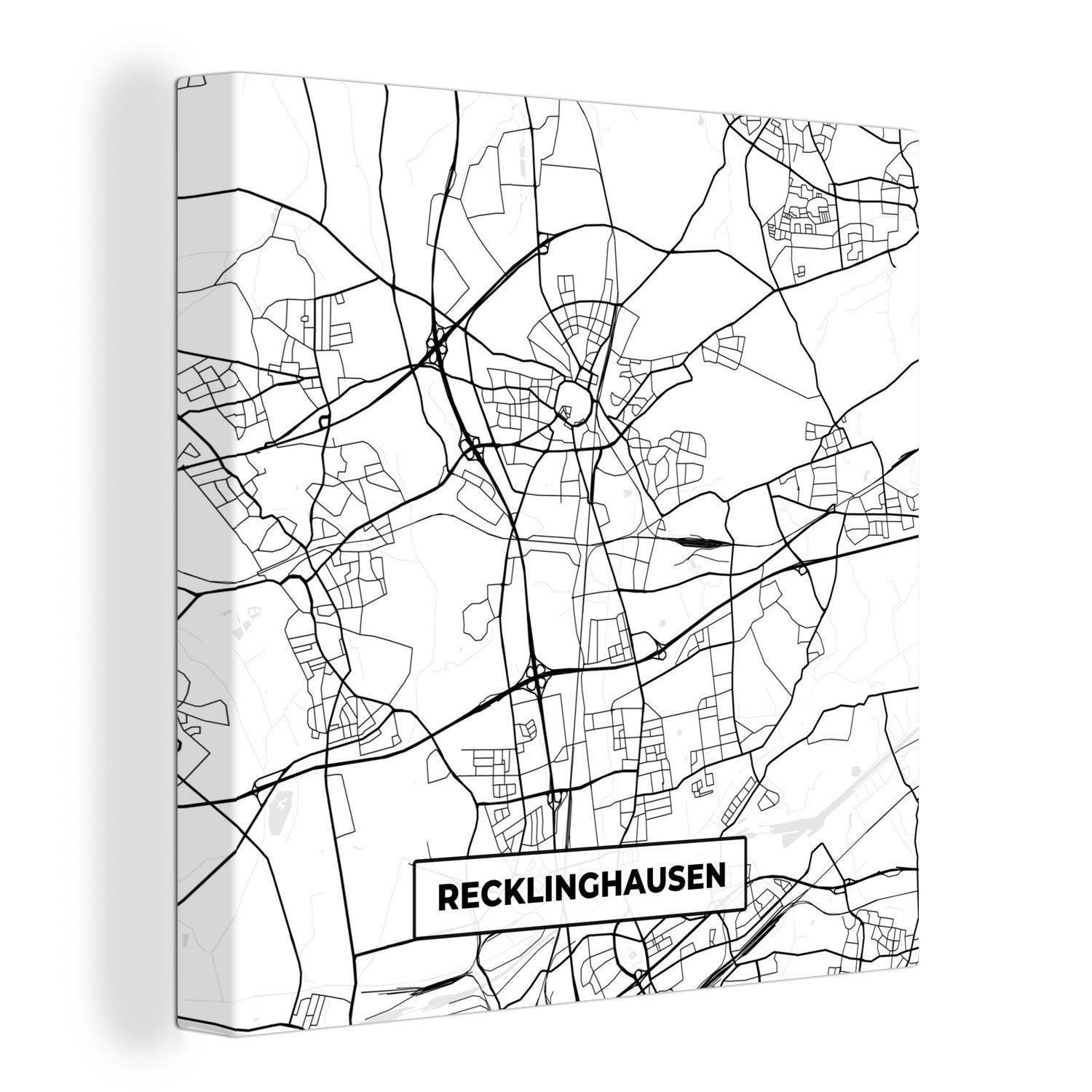 OneMillionCanvasses® Leinwandbild Recklinghausen - Karte - Stadtplan, (1 St), Leinwand Bilder für Wohnzimmer Schlafzimmer