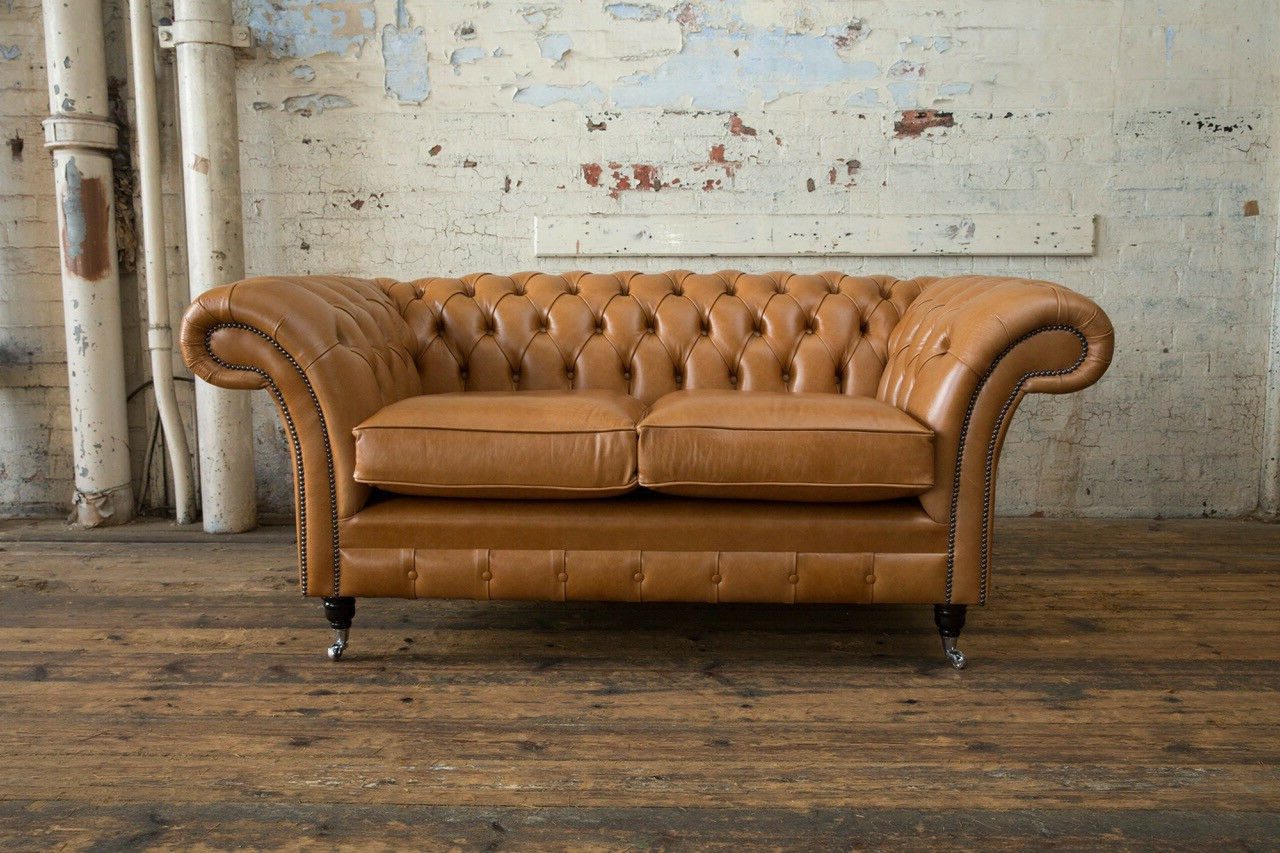 Xlmoebel 2-Sitzer Chesterfield Design Luxus Sofa Couch Garnitur Leder Textil Braun, 1 Teile, Made in Europa