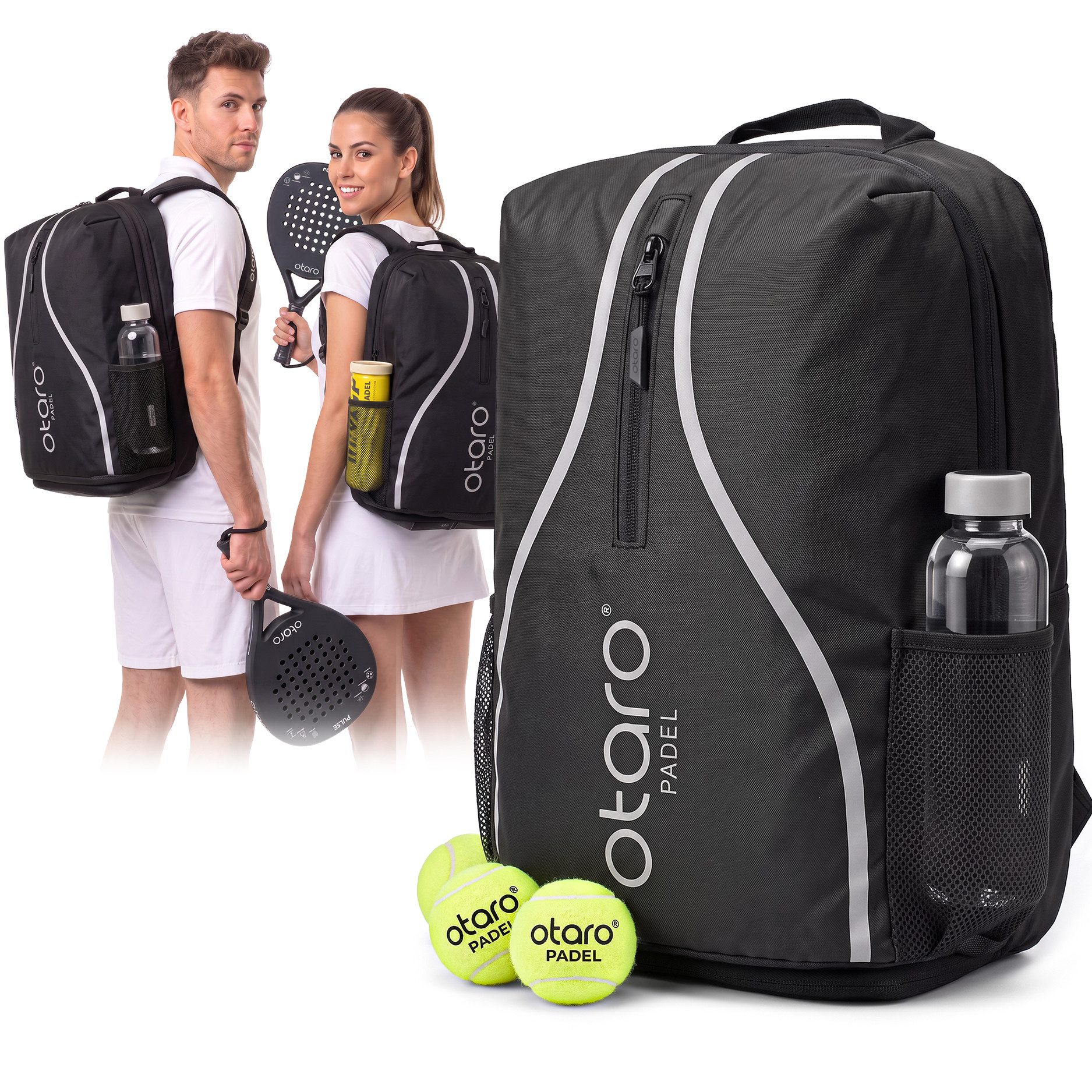 Otaro Tennisrucksack mit Schuhfach (35L), Padelrucksack für 2 Padel Schläger, Padeltasche (Perfekt durchdacht für Padel-Ausrüstung, mit Schlägerfach, Schuhfach, Laptopfach & Getränkehalter), wasserabweisender Padel Rucksack für Herren & Damen