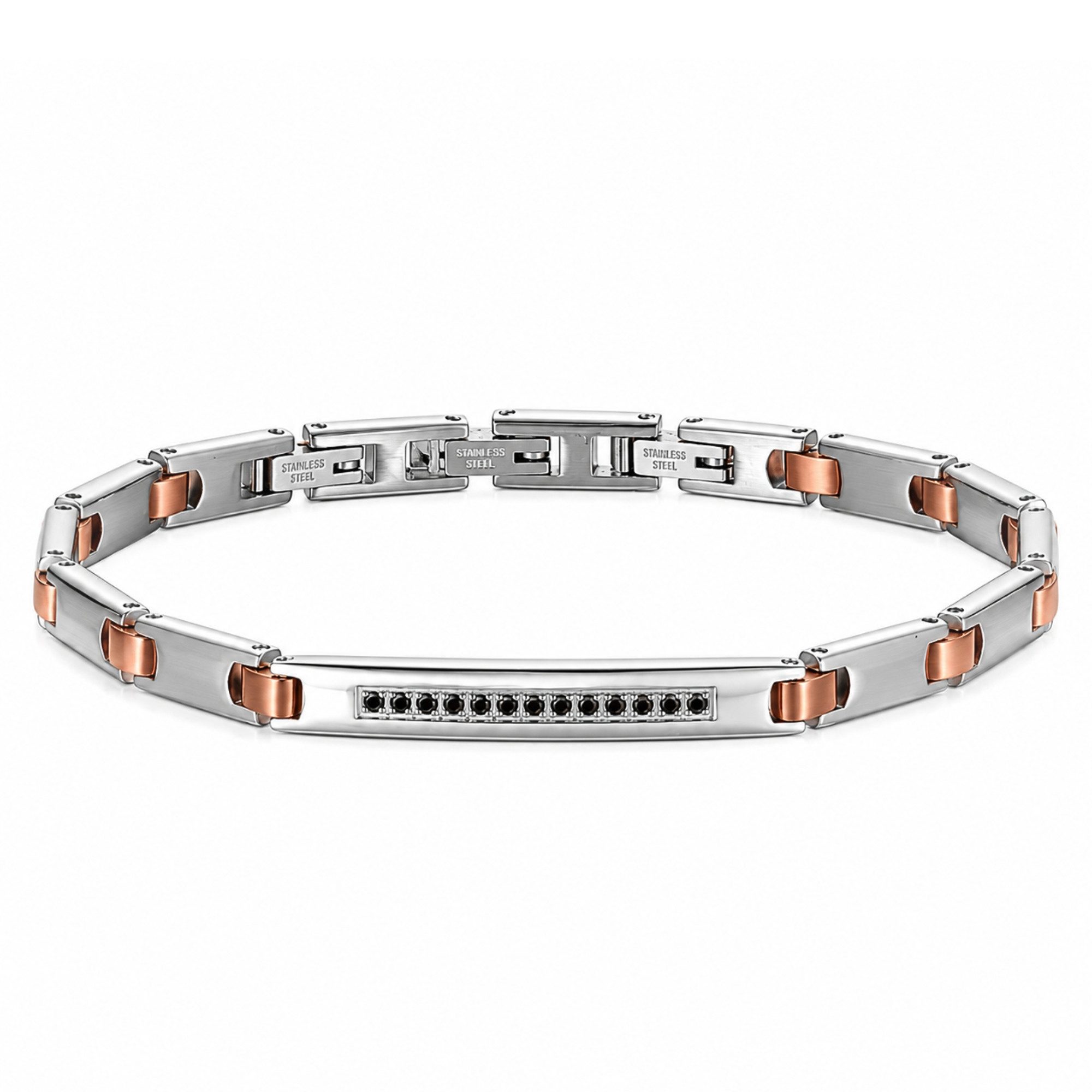 UNIQAL.de Edelstahlarmband Unisex LINEA – Edelstahl & AAA-Zirkonia, Silber-Roségold (mit minimalistischer Eleganz und präzisem Steinbesatz, inkl. Schmuckverpackung), pflegeleicht, komfortabel und individuell anpassbar