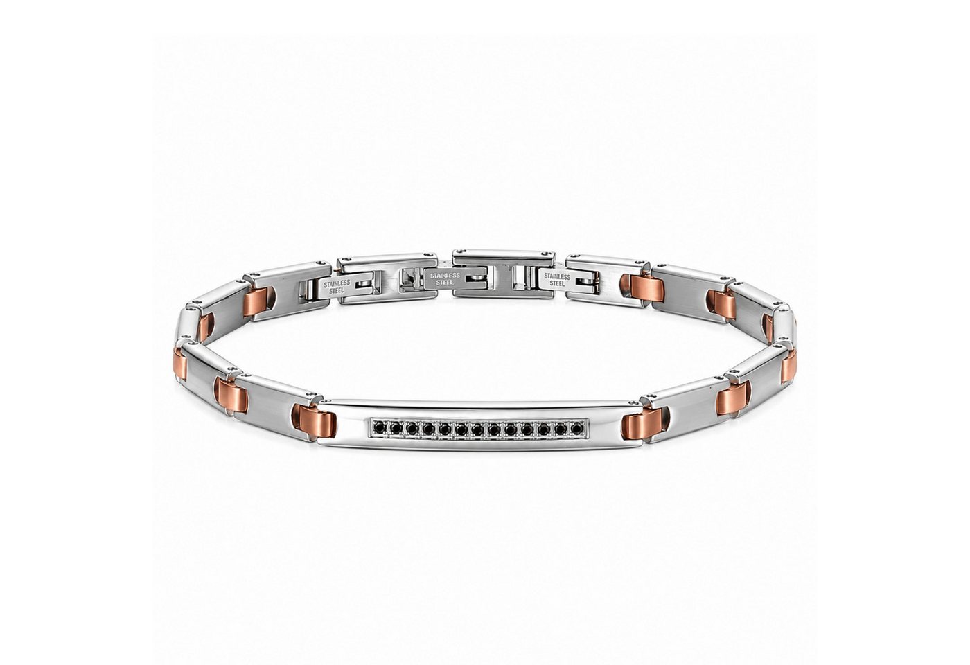 UNIQAL.de Edelstahlarmband Unisex LINEA – Edelstahl & AAA-Zirkonia, Silber-Roségold (mit minimalistischer Eleganz und präzisem Steinbesatz, inkl. Schmuckverpackung), pflegeleicht, komfortabel und individuell anpassbar