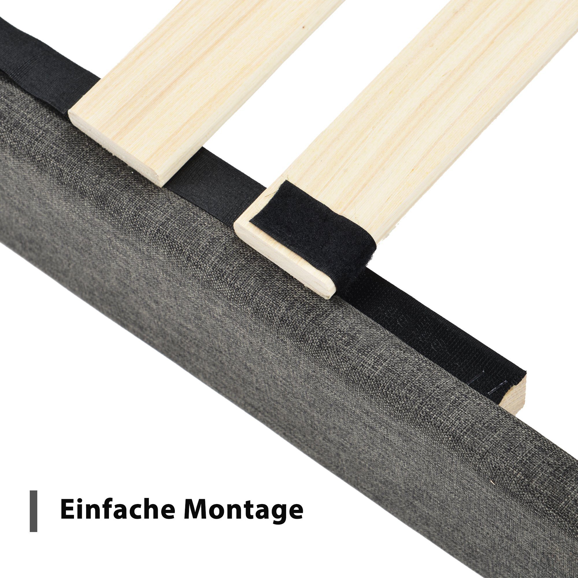 Polsterbett, 140 x 200 cm Doppelbett Ehebett mit Lattenrost & Kopfteil, Leinen