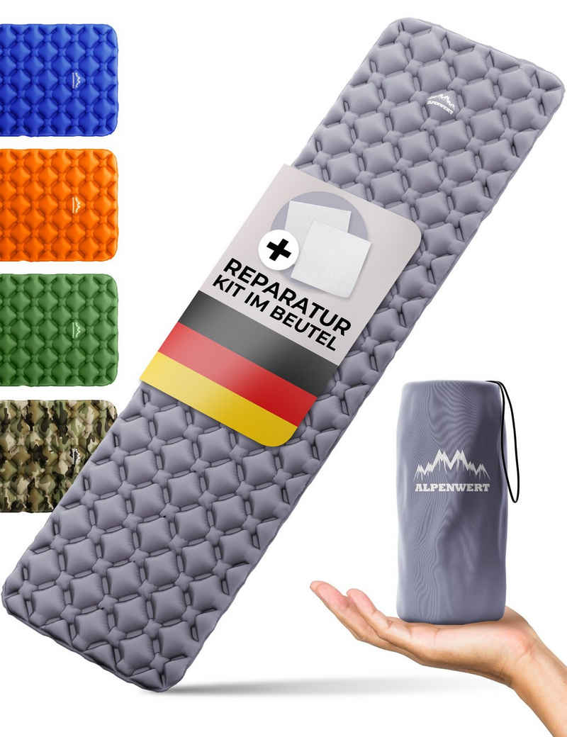 Alpenwert Isomatte Outdoor Camping Schlafmatte Aufblasbar Sleeping Pad, (Set), Kleines Packmaß, Ultra Leicht, GRATIS Reparatur Kit