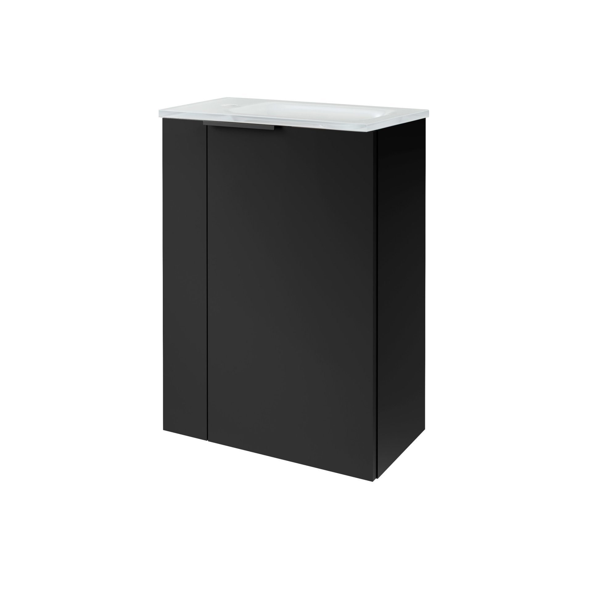 Badmöbel-Set Gäste WC Set Waschtischunterschrank Schwarz matt, Glaswaschbecken Weiß