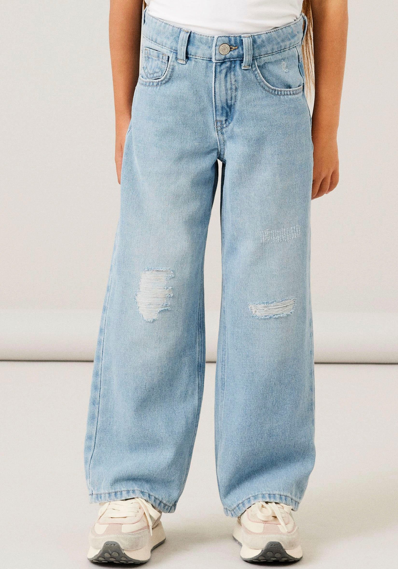 name it 5-Pocket-Jeans NKFROSE für Mädchen mit Destroyed-Effekt und hohem Bund normal, Denim, Abriebeffekte, Reißverschluss